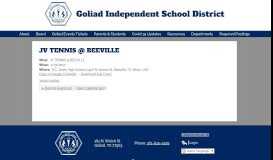 
							         JV TENNIS @ BEEVILLE | Goliad Independent School District								  
							    