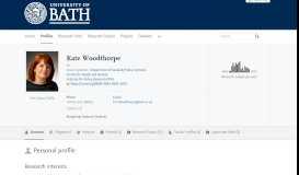 
							         Kate Woodthorpe — the University of Bath's research portal								  
							    