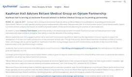 
							         Kaufman Hall Advises Reliant Medical Group on Optum Partnership ...								  
							    