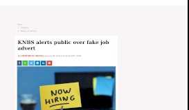 
							         KNBS alerts public over fake job advert : The Standard								  
							    