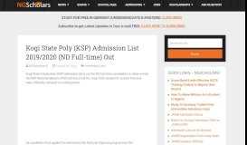 
							         Kogi State Poly (KSP) Admission List 2018/2019 (ND Full-time) Out								  
							    