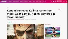 
							         Konami removes Kojima name from Metal Gear games, Kojima ...								  
							    