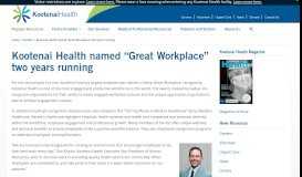 
							         Kootenai Health named “Great Workplace” two years running								  
							    