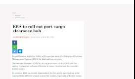 
							         KRA to roll out port cargo clearance hub : The Standard								  
							    