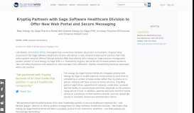 
							         Kryptiq Partners with Sage Software Healthcare Division to Offer New ...								  
							    