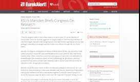 
							         KSU's Marsden Briefs Congress On Research | EurekAlert! Science ...								  
							    