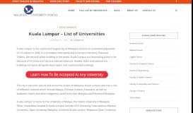 
							         Kuala Lumpur – List of Universities | Malaysia University Portal								  
							    