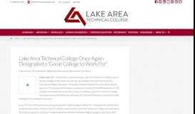 
							         Lake Area Tech Once Again Designated a “Great College to Work For ...								  
							    