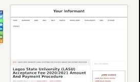 
							         LASU Acceptance Fee 2018/2019 Out - How To Pay On lasu.edu.ng ...								  
							    