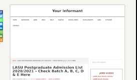 
							         LASU Postgraduate Admission List 2018/2019 - Check Batch A, B, C ...								  
							    