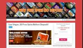
							         Leo Vegas: 20 Free Spins Before Deposit! - New Free Spins ...								  
							    