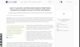 
							         Level 3 Launches an Enhanced Customer Web Portal ... - Business Wire								  
							    