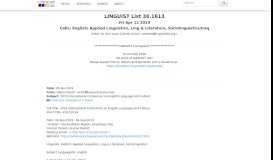
							         LINGUIST List 30.1613: Calls: English; Applied Linguistics, Ling ...								  
							    