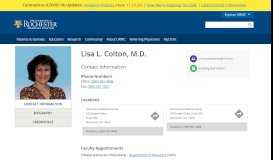 
							         Lisa L. Colton, M.D. - University of Rochester Medical Center								  
							    