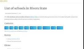 
							         List of schools in Rivers State - WikiMili, The Free Encyclopedia								  
							    