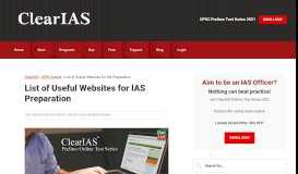 
							         List of Useful Websites for IAS Preparation - ClearIAS.com								  
							    