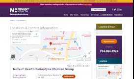 
							         Location & Hours | Novant Health Ballantyne Medical Group								  
							    
