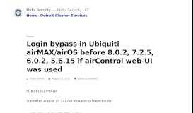 
							         Login bypass in Ubiquiti airMAX/airOS before 8.0.2, 7.2.5, 6.0 ...								  
							    
