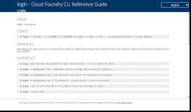 
							         login - Cloud Foundry CLI Reference Guide								  
							    
