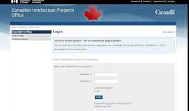 
							         Login - Copyright E-Filing - Canadian Intellectual Property Office								  
							    