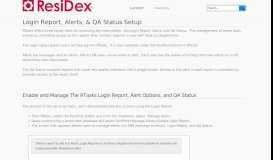 
							         Login Report, Alerts, & QA Status Setup - ResiDex Support!								  
							    