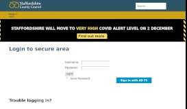 
							         Login to secure area - Staffordshire County Council								  
							    