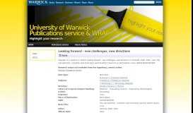 
							         Looking forward - new challenges, new directions - WRAP: Warwick ...								  
							    