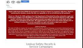
							         Lookup Safety Recalls & Service Campaigns - Toyota								  
							    