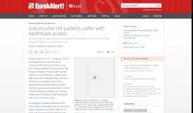 
							         Low-income HIV patients suffer with healthcare access | EurekAlert ...								  
							    