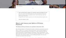 
							         Macy's and macys.com Notice of Privacy Practices								  
							    