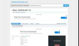 
							         mail.yemen.net.ye at WI. Yemen Net WebMail - Website Informer								  
							    