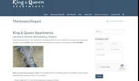 
							         Maintenance Request - King and Queen Apartments – Williamsburg, VA								  
							    