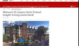 
							         Malvern St James Girls' School taught wrong exam book - BBC News								  
							    