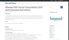 
							         Mambo PHP-Portal Vulnerability (XSS and Command Execution)								  
							    