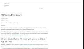 
							         Manage admin access to the Cloud App Security portal | Microsoft Docs								  
							    