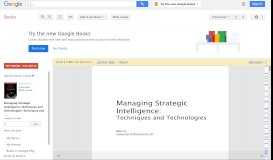 
							         Managing Strategic Intelligence: Techniques and Technologies: ...								  
							    