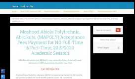 
							         MAPOLY Acceptance Fees Payment for ND Full-Time, 2018/2019								  
							    