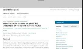 
							         Martian slope streaks as plausible indicators of transient water activity ...								  
							    
