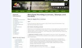 
							         Maryland Hunting Licenses, Stamps and Permits - Maryland DNR								  
							    