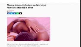 
							         Maseno University lecturer and girlfriend found unconscious in office ...								  
							    
