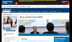 
							         Master of Public Health (MPH) | Study | Imperial College London								  
							    
