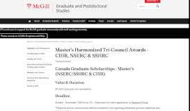 
							         Master's Harmonized Tri-Council Awards - CIHR, NSERC & SSHRC ...								  
							    