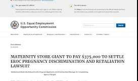 
							         MATERNITY STORE GIANT TO PAY $375,000 TO SETTLE EEOC ...								  
							    