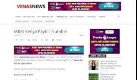 
							         MBet Kenya Paybill Number | Venas News								  
							    
