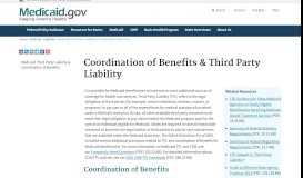 
							         Medicaid Third Party Liability & Coordination of Benefits | Medicaid.gov								  
							    