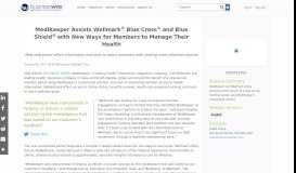 
							         MediKeeper Assists Wellmark® Blue Cross® and ... - Business Wire								  
							    