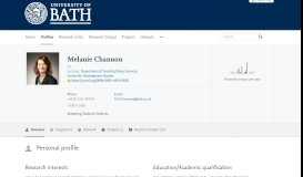 
							         Melanie Channon — the University of Bath's research portal								  
							    