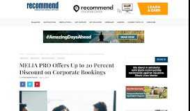 
							         MELIA PRO Offers Up to 20 Percent Discount on Corporate Bookings ...								  
							    