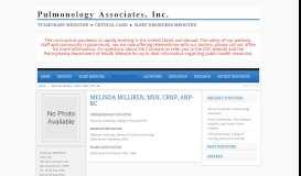 
							         Melinda Milliken, MSN, CRNP, ANP-BC | Pulmonlogy Associates, Inc.								  
							    
