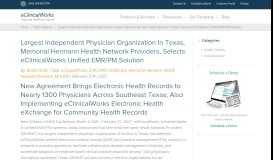 
							         Memorial Hermann Health Network Providers, Selects eCW								  
							    
